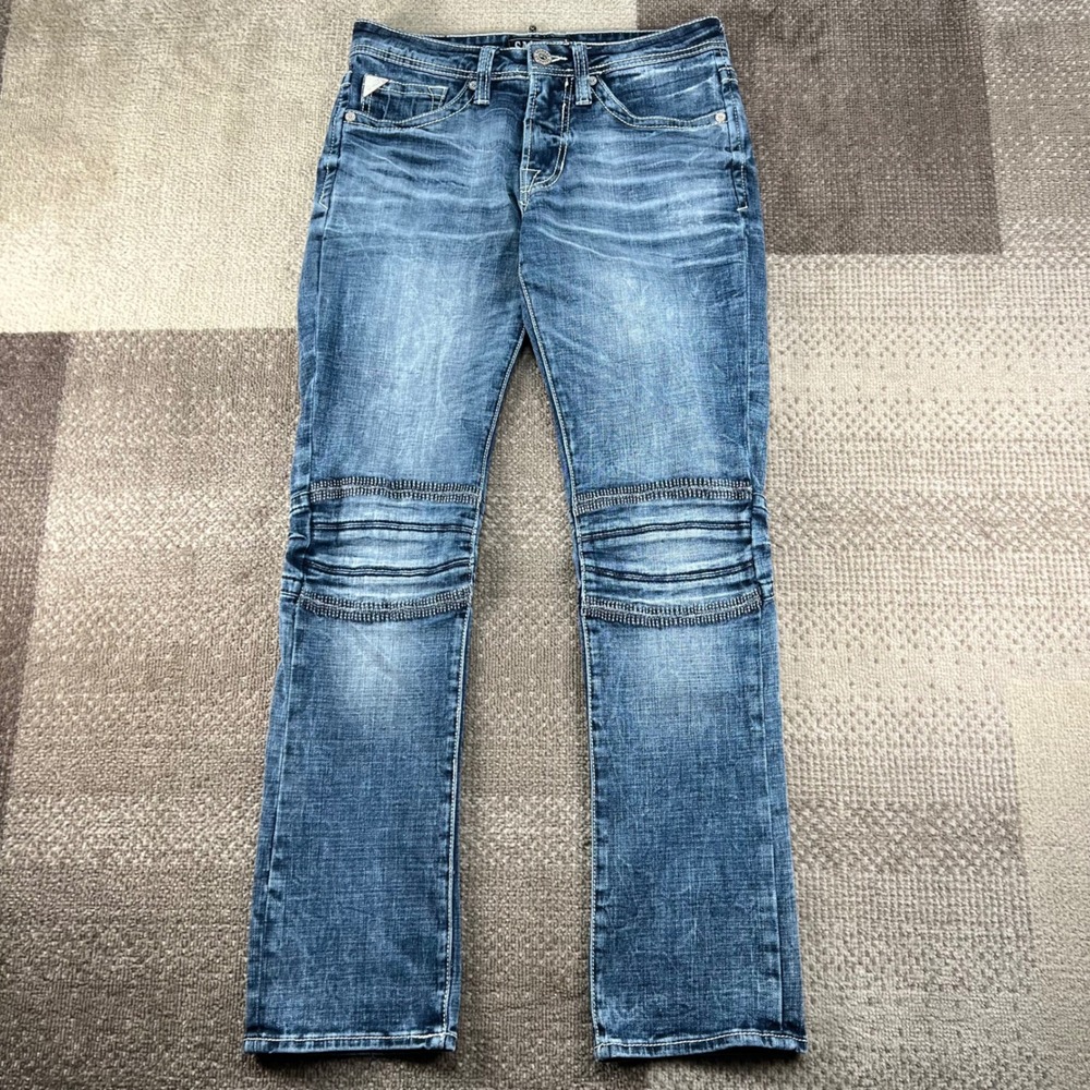Salvage Havoc Straight Slim Fit Jeans Mens 31 Blue Moto Biker Buckle Exclusive